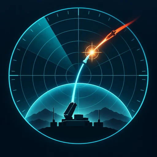 Icona dell'app Air Defense Grid: uno schermo radar con un intercettore che incontra un missile in arrivo